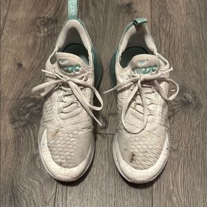 Nike Youth White and Teal Air Max 270s.